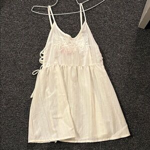 Cream Embroidered Spaghetti Strap Dress